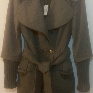 Patrizia Pepe Firenze Virgin Wool Double B Coat w Ribbed Knit Sleeves - IT SZ46